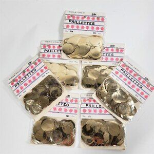 Vintage Paillettes Sequins Gold Spangles Lot X 7 Package 100 Pcs. Ea. 3/4 inch